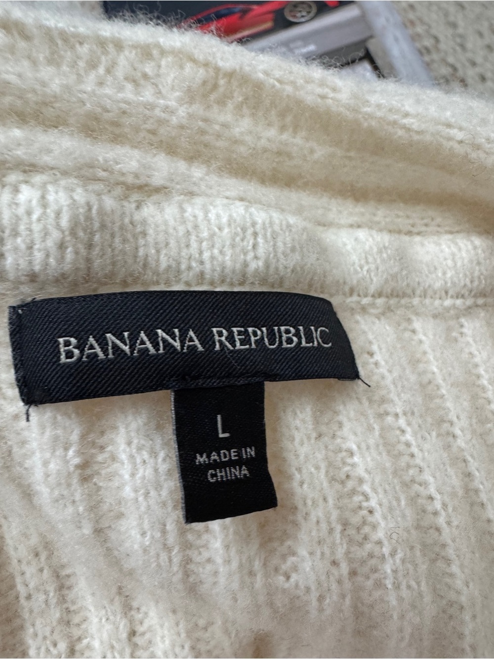 šøBanana Republic Cream Off-Shoulder Ribbed Foldover Sweater size L Quiet Luxury - Picture 5 of 7
